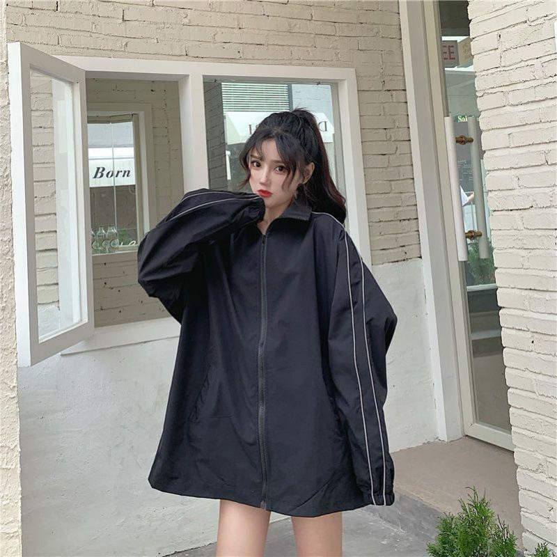 

Женское пальто Весна и Осень Новое Корейский стиль Стиль Харадзюку Универсальное С длинным рукавом Свободное Японская рабочая одежда Бейсбольная форма для невысоких S чёрный