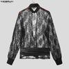 INCERUN Men Long Sleeve Cutout Mesh Sheer Lace Casual Ruffled Tops T-shirts