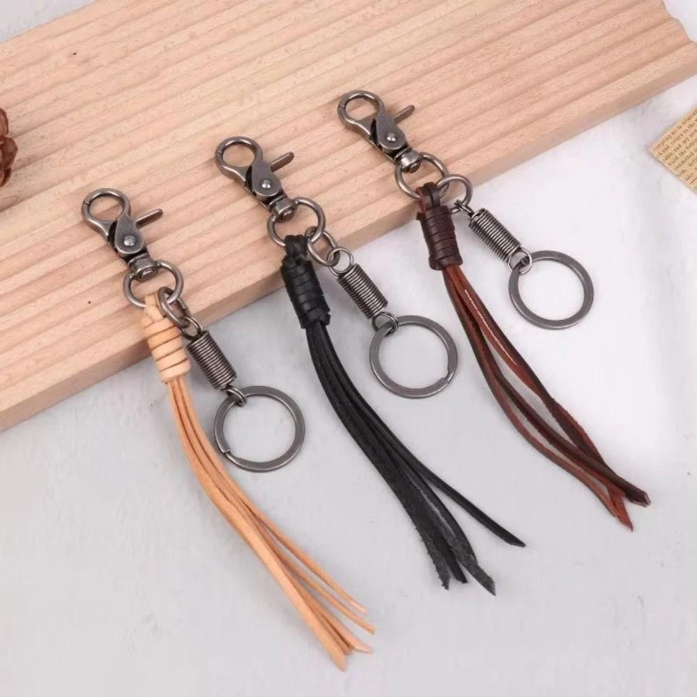 Cowhide Genuine Leather Keychain Handmade Car Keychian Personalized Cowhide Tassel Key Chain  Gift