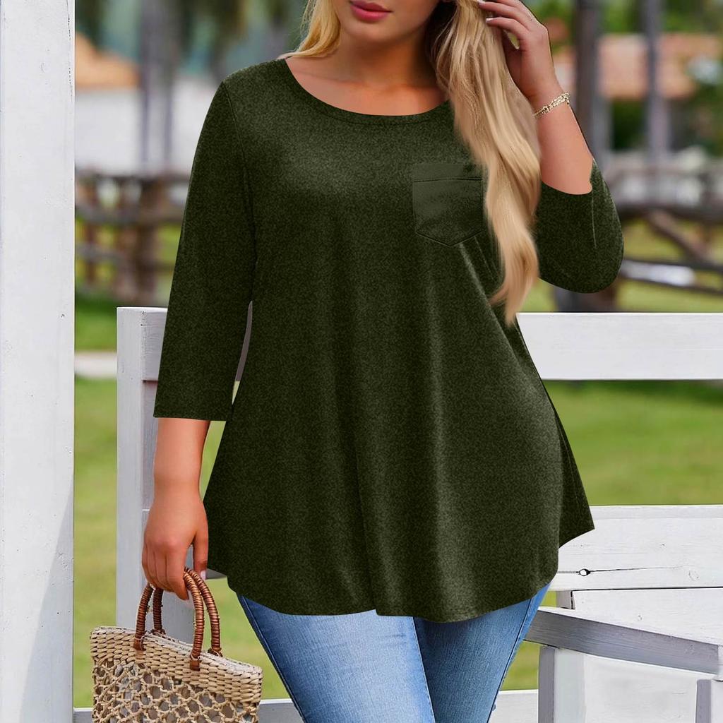 Women's Plus Size Fashionable Casual Loose-Fit Blouse With 3/4 Sleeves