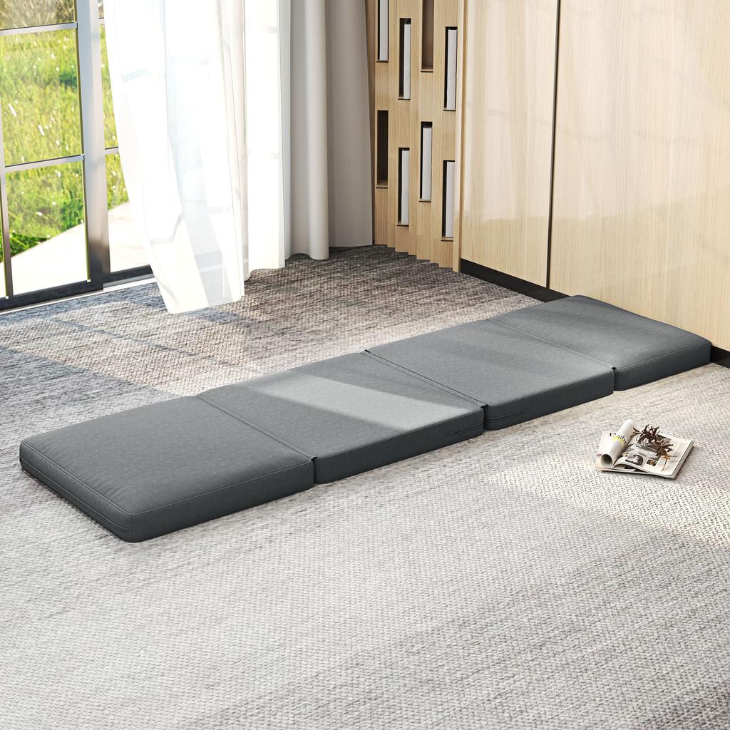 Foldable Floor Chair with Cushion, Convertible Padded Sofa, Living Room, Guest Room, Office, 75 X 268 X 18 Cm, Dark Grey