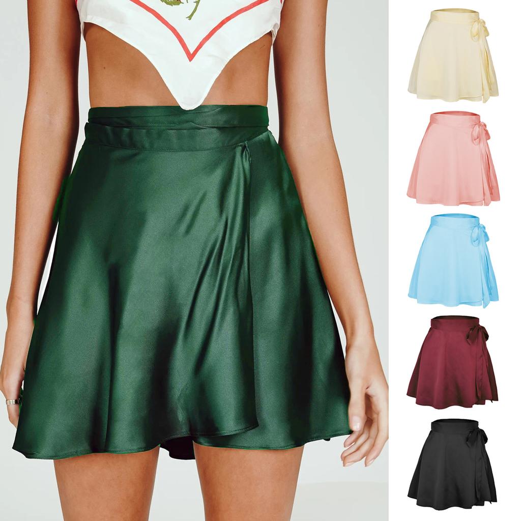 Summer Solid Color Bustier Skirt High Waist Fashion One-piece Tie Short Skirt Chiffon Satin Wrap Comfortable Elegant and Premium Skirt