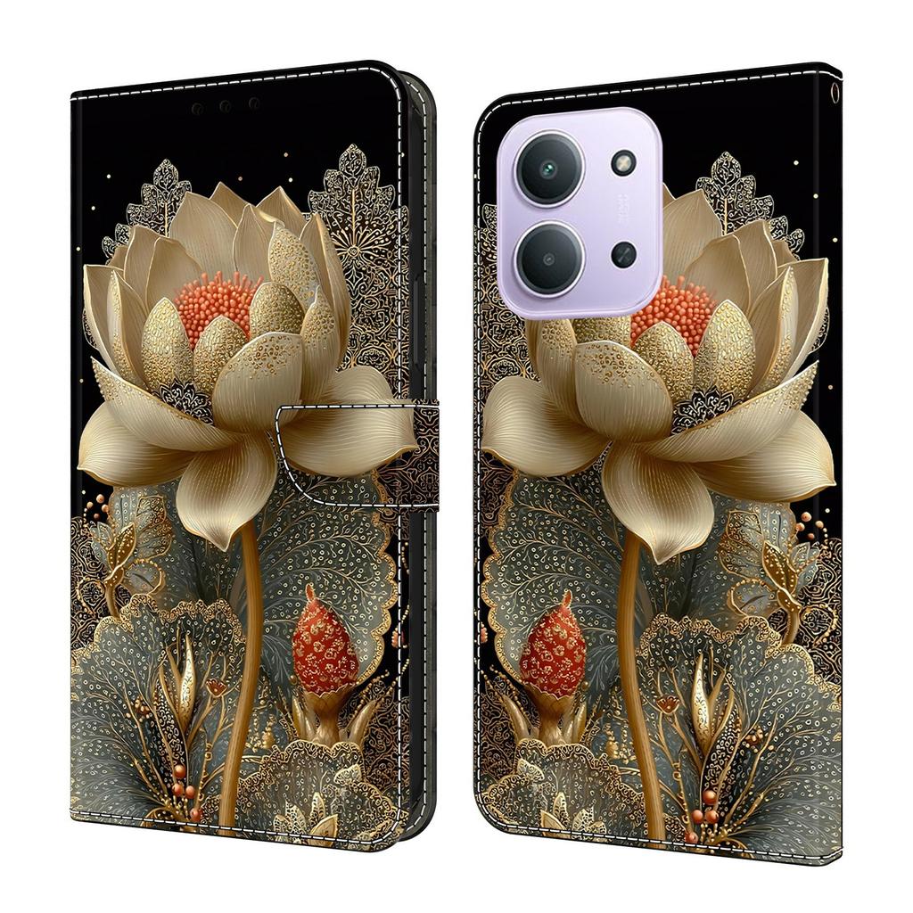 Portemonneehoesje Voor Xiaomi Redmi 15C 5G (EU) (173 mm) / 15C 4G (EU) (173 mm) / Poco C85 4G (173 mm) Opvouwbare Stand Patroon Print Leer Flip Telefoonhoesje