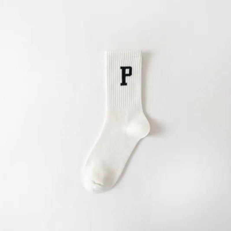 5 Pairs of Trendy Socks, Striped Letter PT Mid-calf Socks, Women's Breathable and Sweat-absorbing Cotton Socks