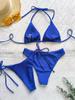 2024 European & American Sexy Slimming Backless Strappy Thong Bikini 3-Piece Set for Women