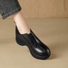 French Vintage Women’s Wedge Shoes – Round Toe, Low-Cut Slip-On, Chunky Wedge Heel, British Style, Commuter Work Shoes