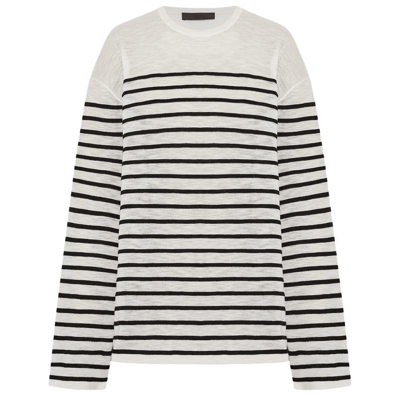 MO&Co. Women's Striped Lamb Wool Blend Knit Sweater