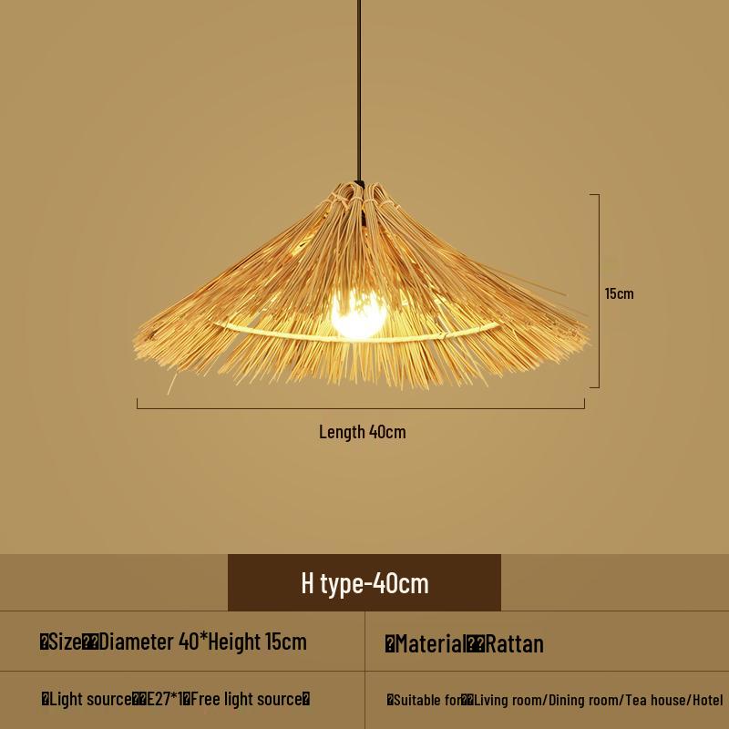 Bamboo Woven Pendant Light - Japanese Lantern for Dining, Restaurant, or Tea Room. Rattan Straw Hat Lampshade with New Chinese Art Design.