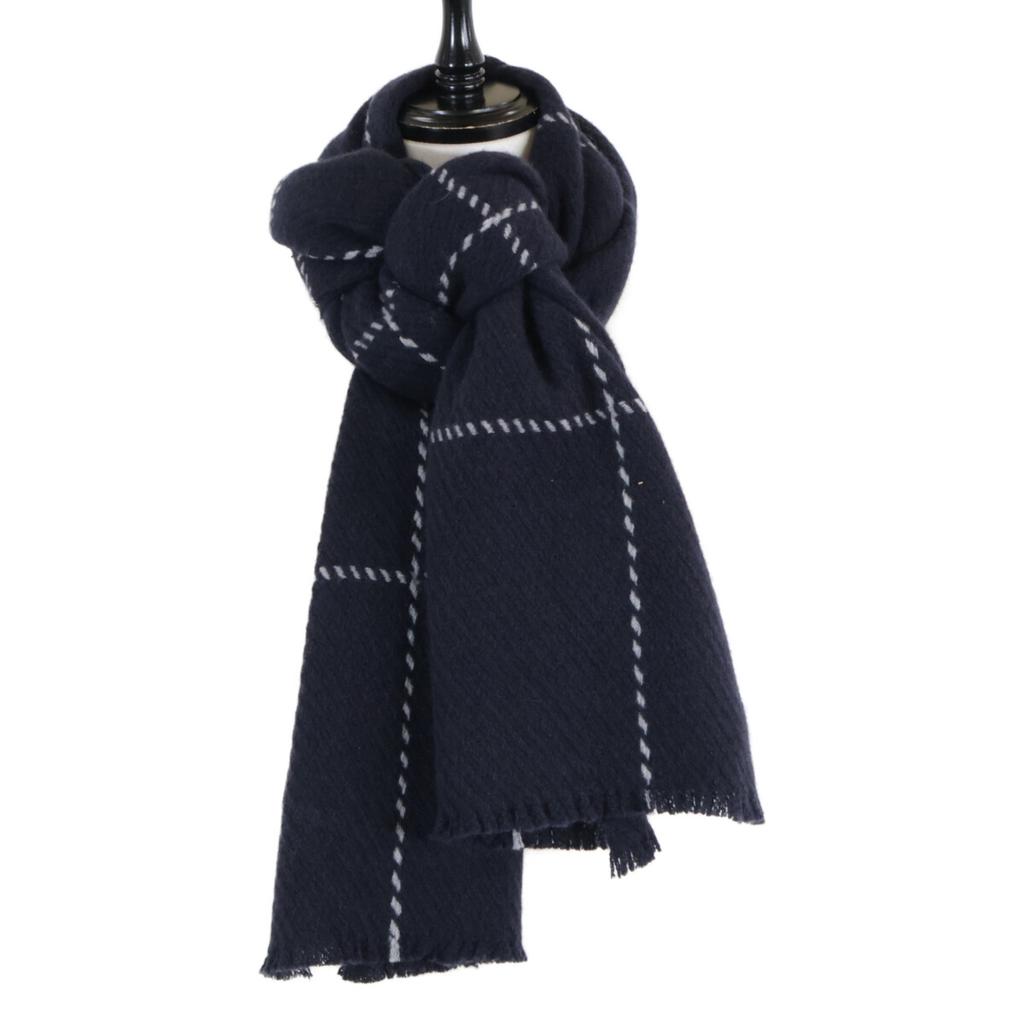 19 andrea's 47 [Excellent Condition] 7708 SEAN Windowpane Cashmere Scarf 35X180 NAVYUsed