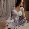 Guiruo Silver Padded Lingerie Set - Sexy Plus Size Camisole Nightgown & Robe 4419