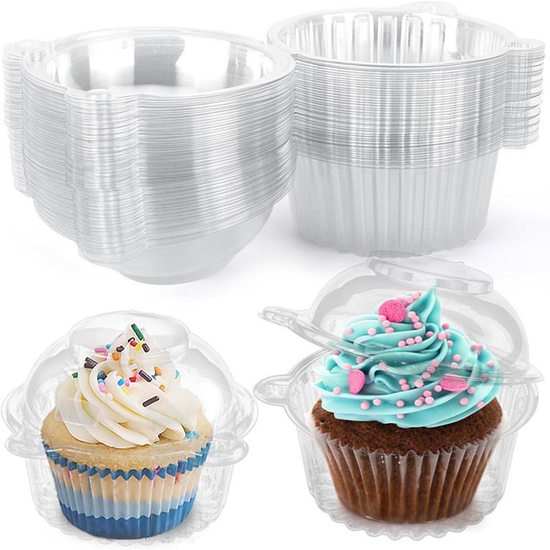 10/50PC With Lids Birthday Clear Dessert Packaging Cupcake Holder Wedding Donut Muffin Cake Container Dessert