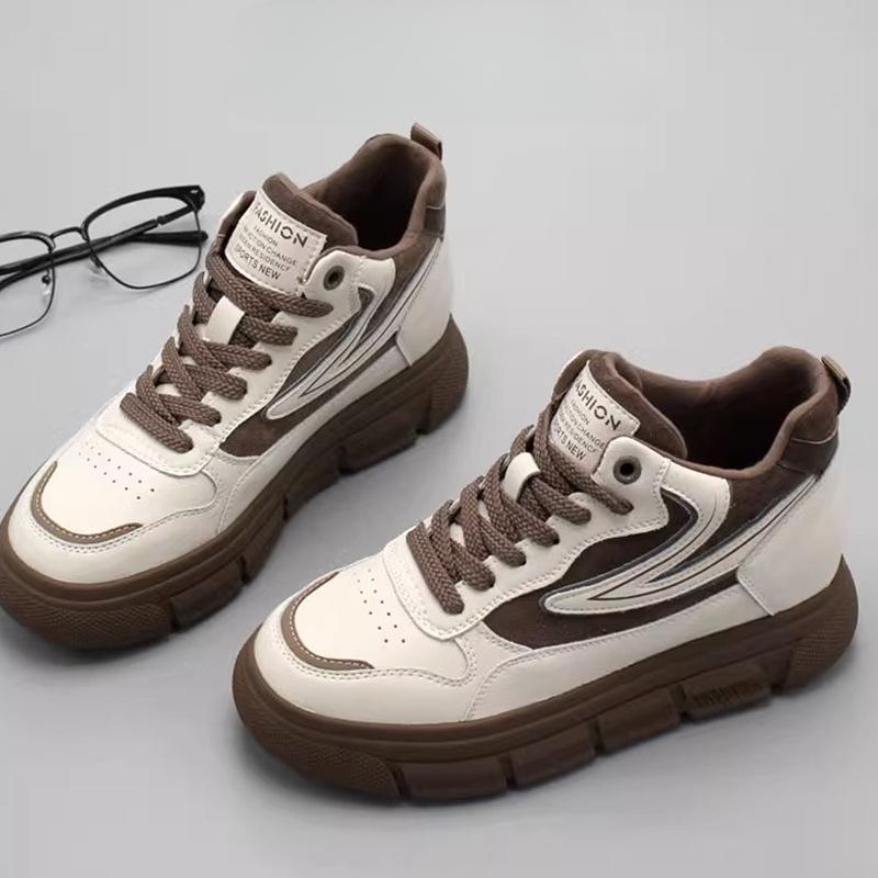 Skórzane Białe Buty na Platformie Dziecięce Wiosenne Nowe Modne Wszechstronne Buty High-top Buty Casualowe