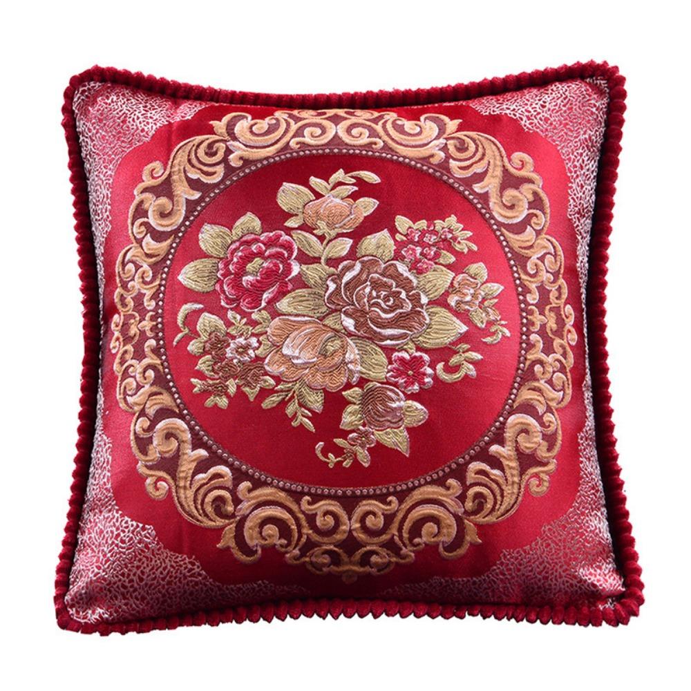 

Retro Decorative Jacquard Pillow Case 48*48cm Throw Pillow Case Cushion Cover Sofa Decor Style A Red
