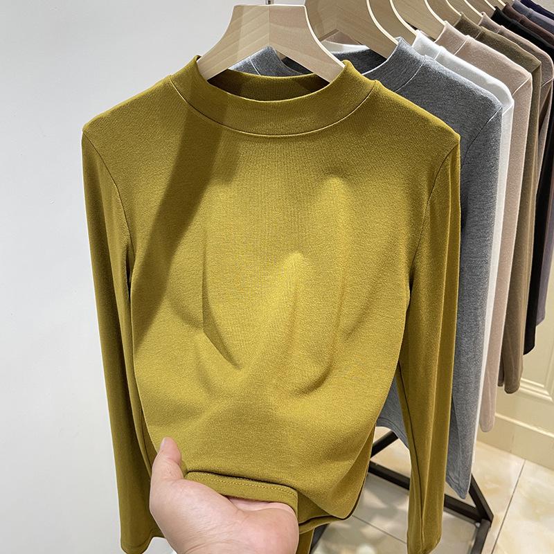 Women's Slimming Half High Neck Long Sleeve Base Layer T-shirt for Autumn/Winter 2025