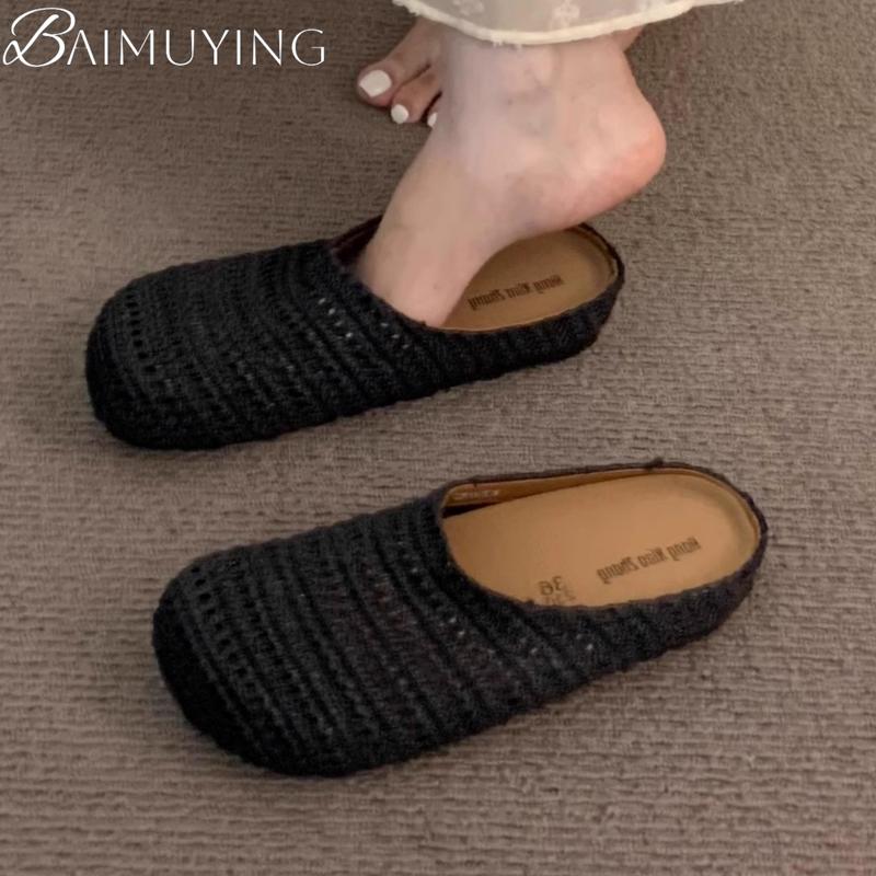 Fashion Weave Mesh Slippers Women Flat Sandals Platform Casual Mules Shoes Woman Loafers 2025 Trend Comfort Shallow Summer Beach Slides