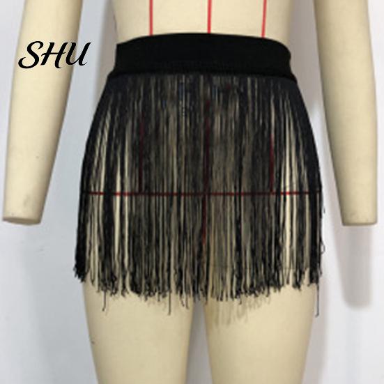 Softness Tassel Strap Skirt Women Sexy Beach High Waist Tassels Summer Quick Drying Solid Color Fringe Mini Party Costume Clubwear Short