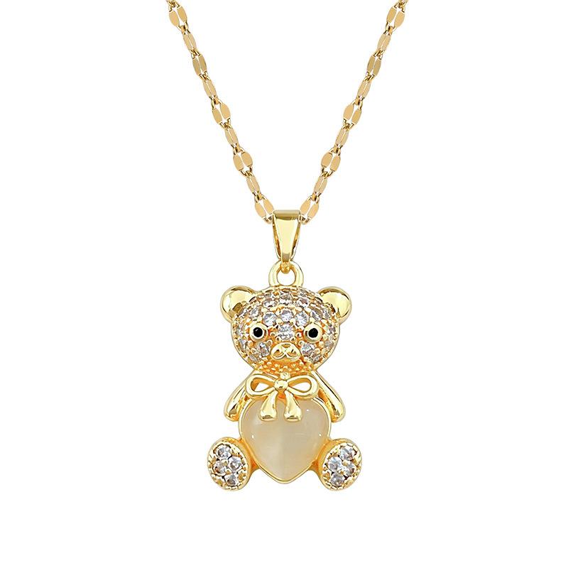 Women's Versatile Collarbone Light Luxury Cat Eye Teddy Bear Necklace