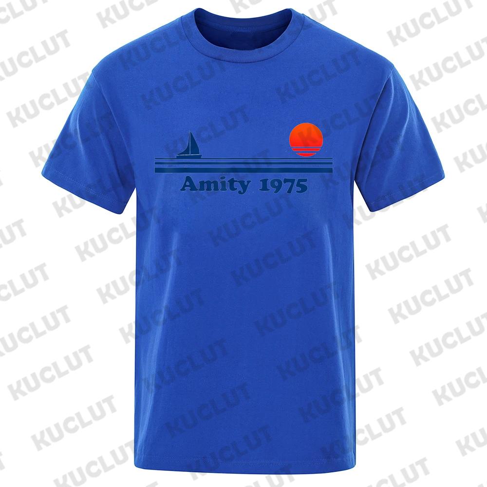 Amity 1975 Retro Print Tshirt Men Creativity Sweat Clothing Fashion Tee Clothes T Shirts Breathable T-Shirts Vintage Man Tshirts