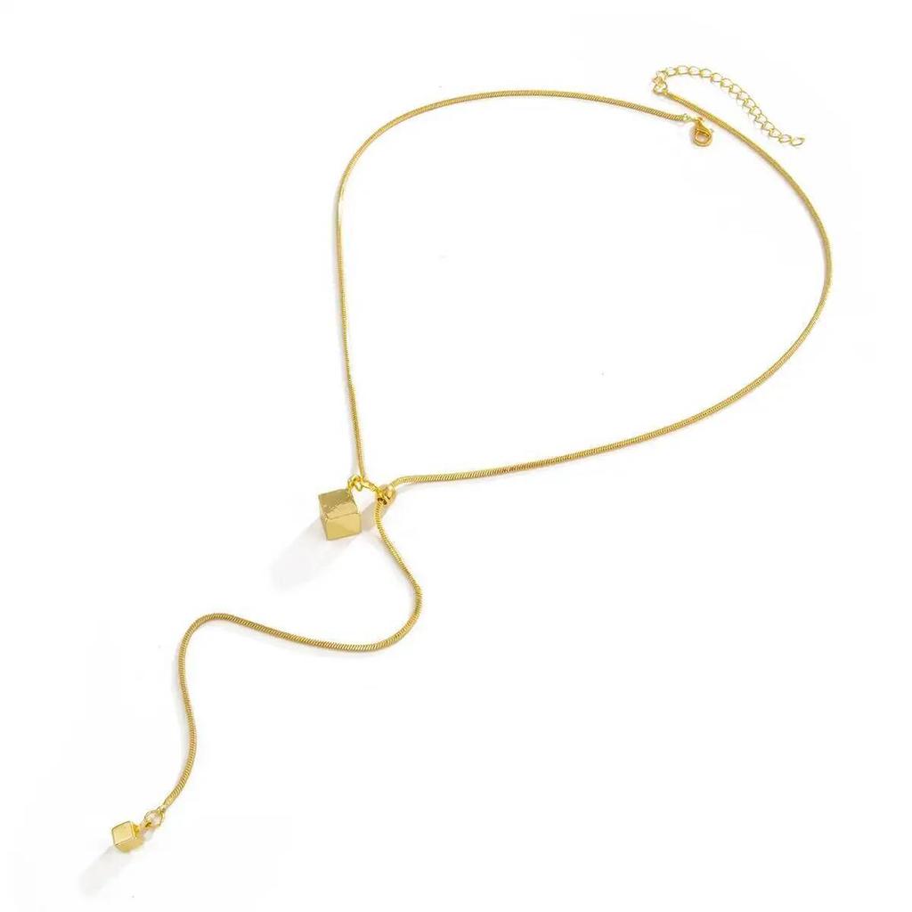 SHIXIN Stainless Steel Creative Dice Gold Color Thin Chain Long Adjustable Necklace Women Fashion Clavicle Chain Daily Jewelry