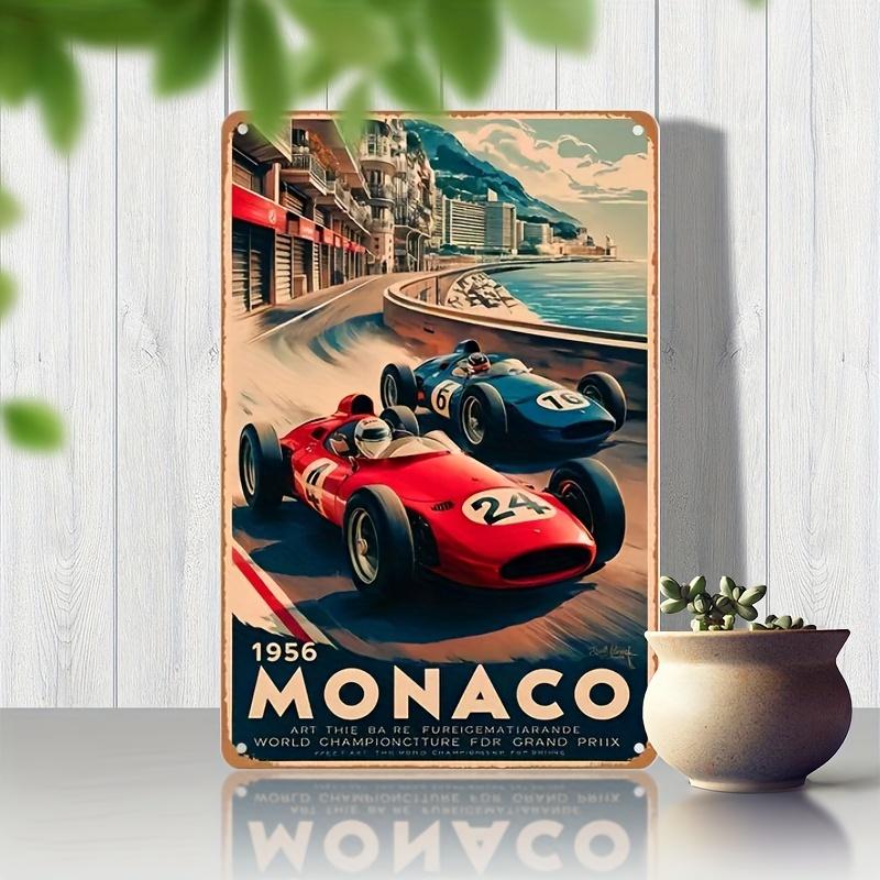Vintage Monaco Race Car Metal Tin Sign Retro Wall Art HighQuality Iron Craftsmanship PreDrilled Holes for Easy Mounti