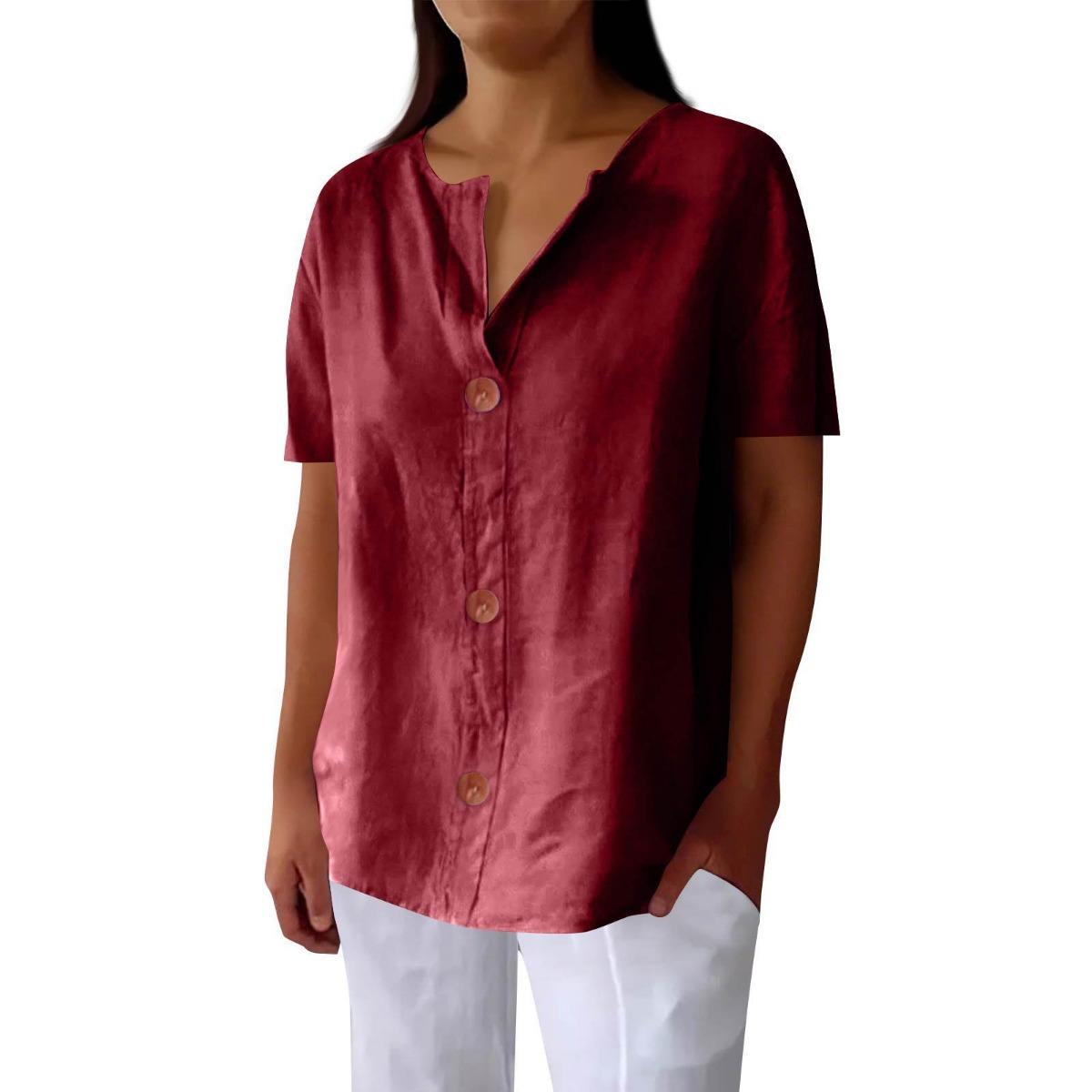 

Spring Autumn New Women s Loose V-neck Button T-shirt Comfortable Casual Blouse Top 5XL бордовий
