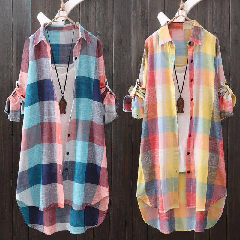 Women's 2023 Summer Plaid Loose-Fit Sun Protection Shirt, Plus Size Casual.