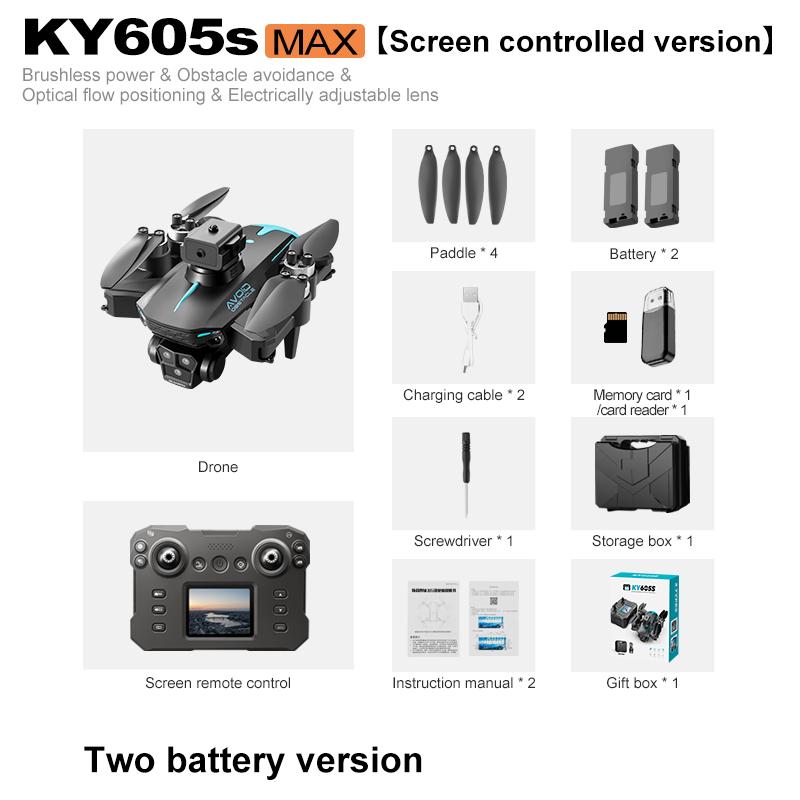 2024 605S LCDScreen Controlled Version 4K HD 3 Camera Brushless Drone Motor Obstacle Avoidance Foldable Quadcopter Dron RC Toy
