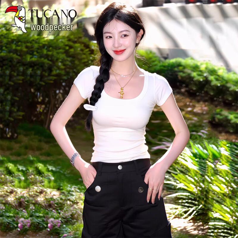 

Woodpecker Women s Ribbed U-Neck Short Sleeve T-Shirt L