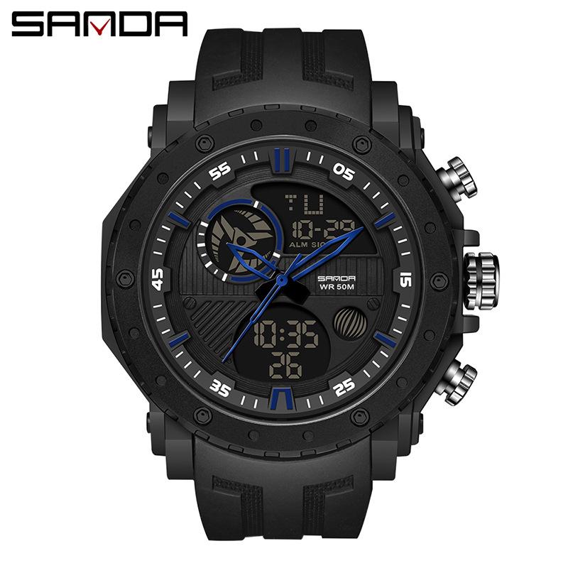 Relógio Esportivo Luminoso Multifunção com Duplo Display Masculino Sanda - À Prova d'Água e Ideal para Aventuras ao Ar Livre