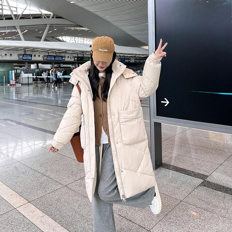Women's Thickened Removable Hat Cotton-padded Jacket, New Winter Medium and Long Loose Knee-length Cotton Jacket