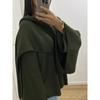 Women Fashion Burgundy Scarf Collar Jacket Elegant Full Sleeves Loose Coats Autumn Winter Lady Casual Warm High Streetwear
