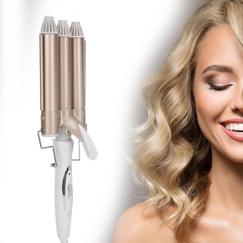 Three Barrel Curling Iron Salon Hairstyling Waver Hair Crimper Hairdressing Tool 25mm 110‑240VUS Plug