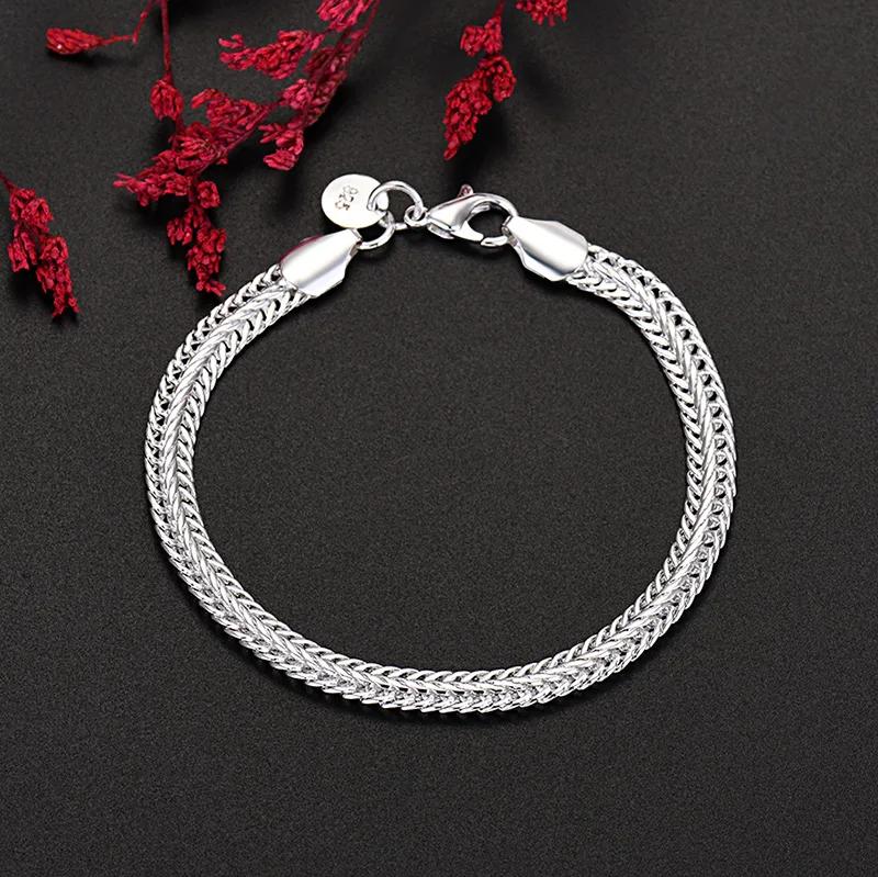 Sterling Utsøkt Solid Kjede Armbånd Mote Sjarm Kvinner Menn Bryllup Søte Enkle Modeller Smykker