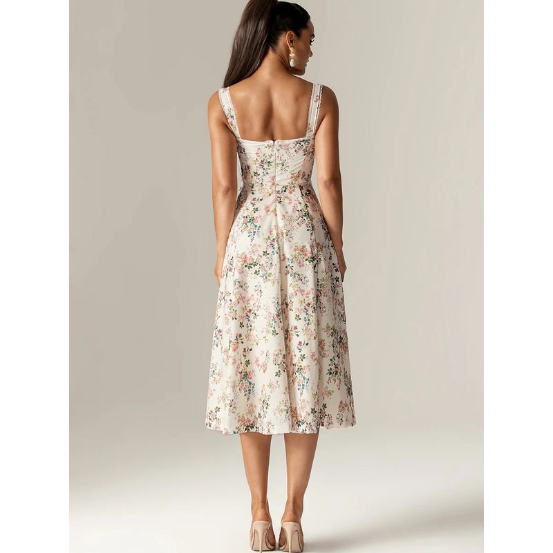 Encounter Flowers French Sweet Vintage Floral Lace Patchwork Pure Desire Split Suspender Skirt Mid Length Long Length Dress