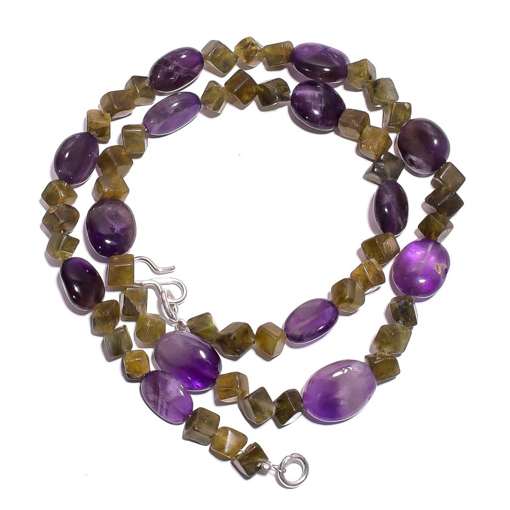 Natural Amethyst Labradorite Gemstone Smooth Beads Necklace 17" UB-4989 UB-4989