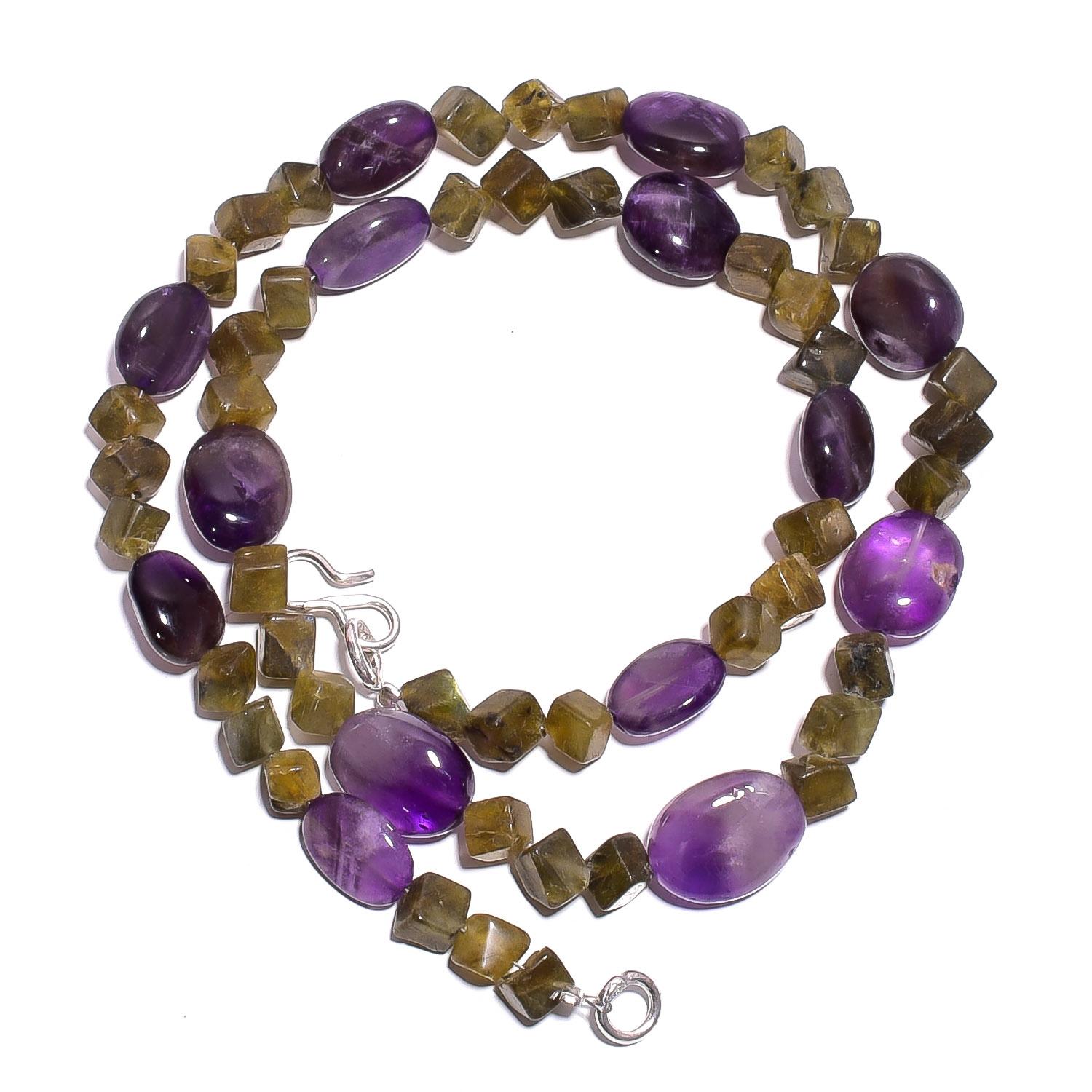 

Natural Amethyst Labradorite Gemstone Smooth Beads Necklace 17 UB-4989 UB-4989