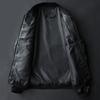 Men Fall Winter Coat Smooth Faux Leather Windproof Stand Collar Long Sleeve