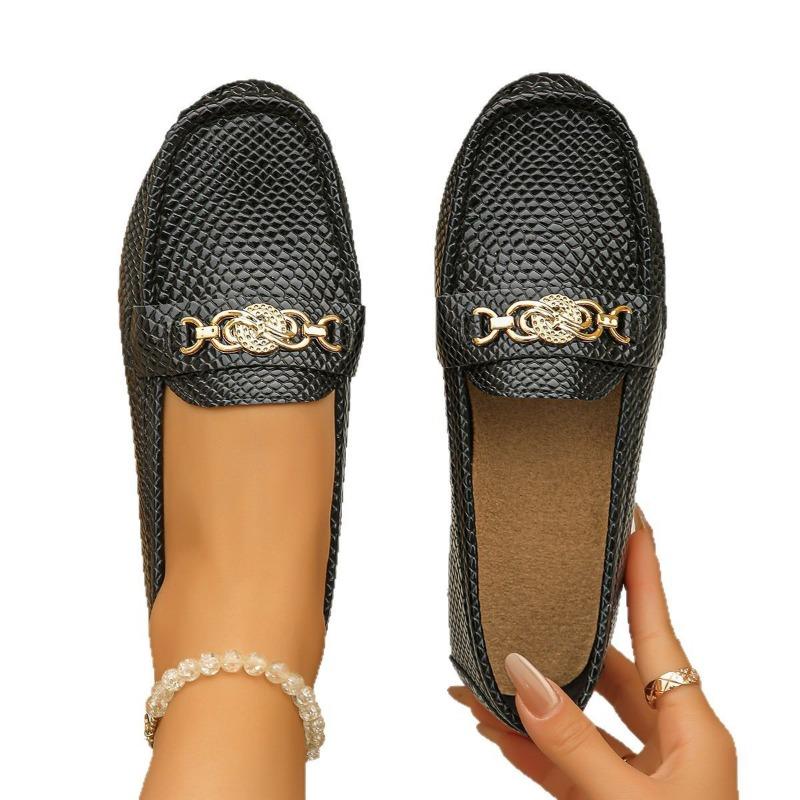 New casual single shoes women's spring and autumn fashion simple metal buckle round head comfortable shoes women