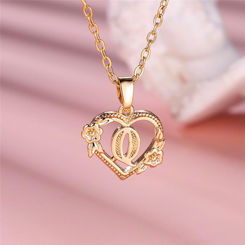 Cute Female A-Z Letter Pendant Necklace Yellow Gold Color Wedding Jewelry Gift For Women