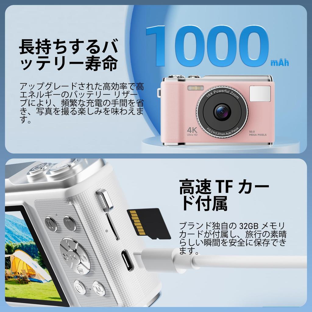 Digital Camera with 4K Video Recording and Upgraded True 50MP 32GB Micro SD AF Compact Large 16x and Image and Includes a Japanese Instruction Ideal