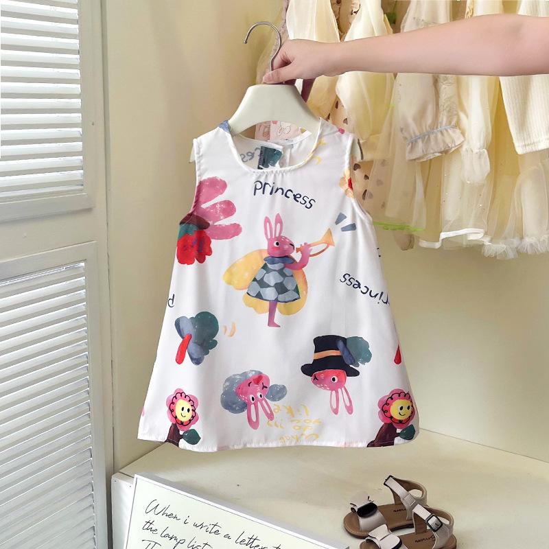 Girls Summer Cartoon Anime Print Dress Cute Casual Vacation Short Sleeve Dress For Kids 90cm