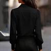 Women's Fashionable Color Lapel Casual Button Long Sleeved Shirt Top