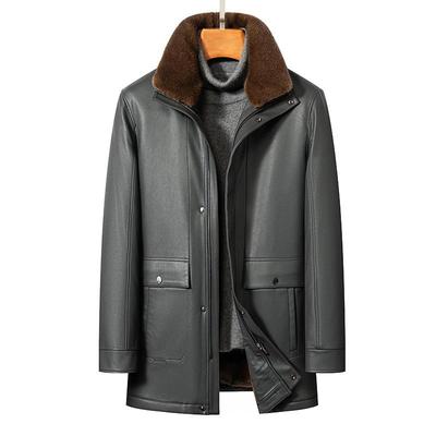 Vêtements en cuir véritable manteau pour hommes doublé polaire fourrure épaissie intégré revers d'hiver veste de robe en fourrure pour hommes