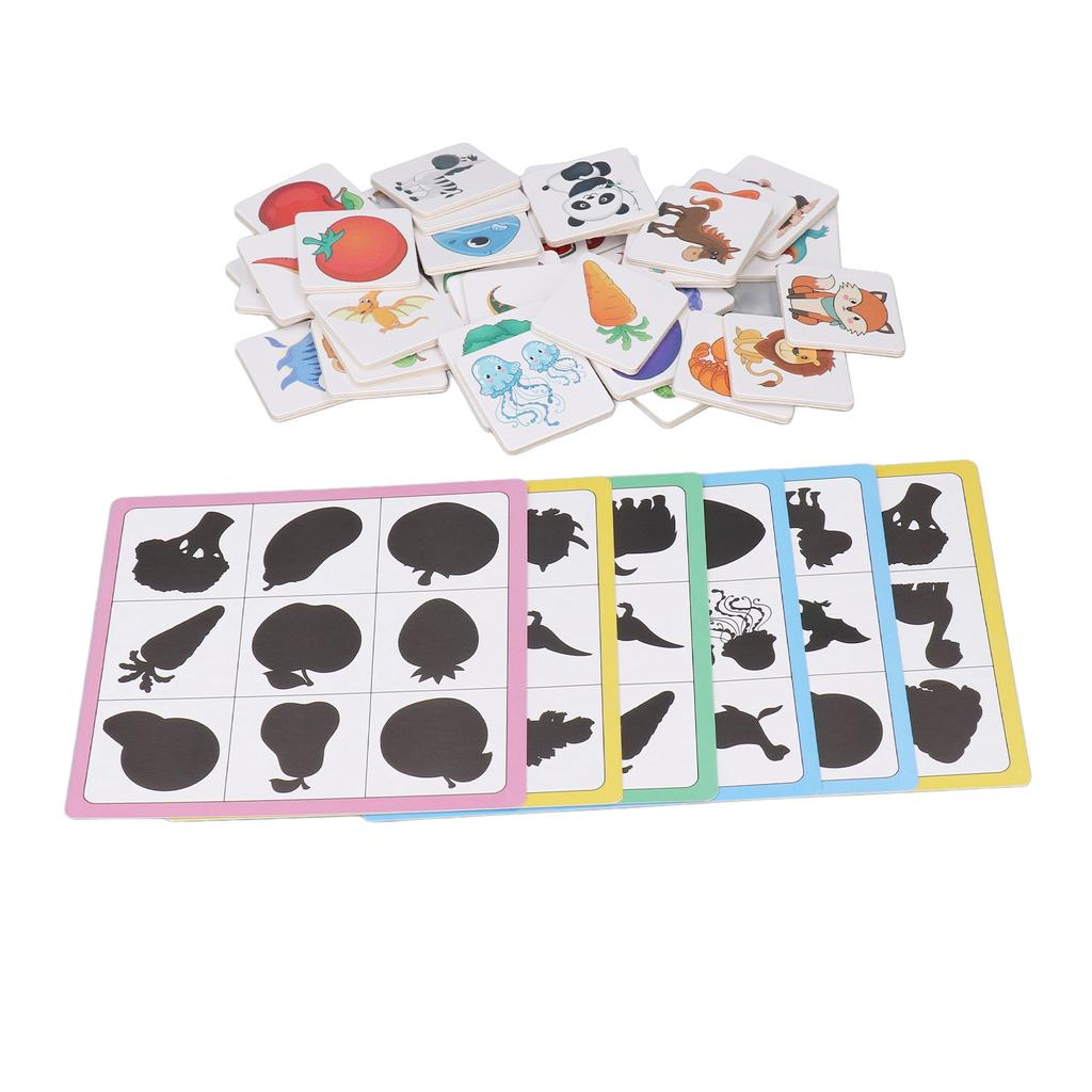 Shadow Matching Cards Wood Blocks Animal Fruit Shape Pairing Game Educational Memory Card Toy for 2‑