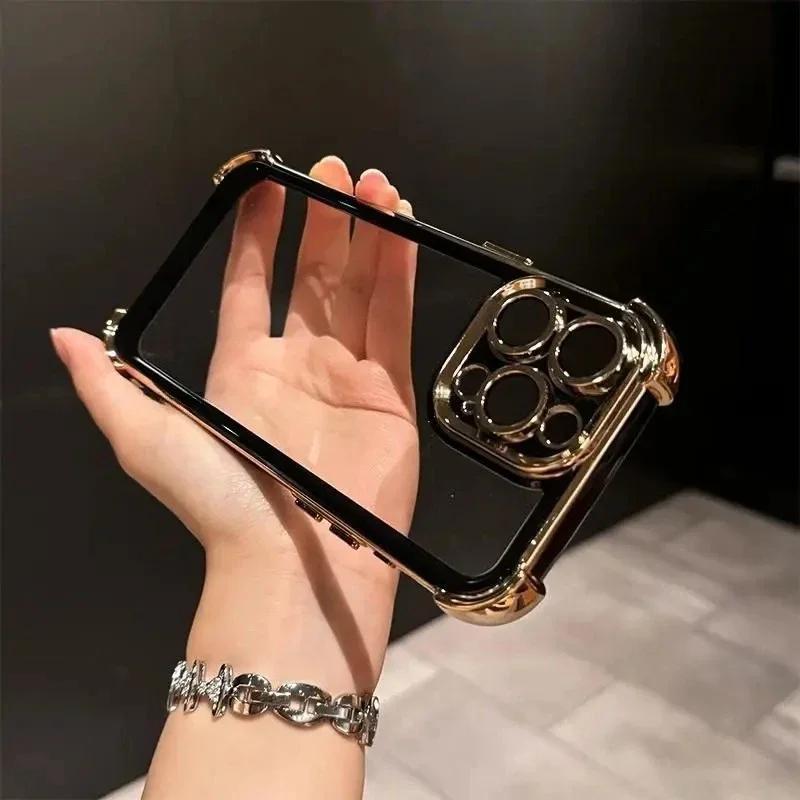 Luxury Transparent Phone Case For iPhone 16 15 14 13 12 11 Pro Max Plus Shockproof Bumper Cover Fundas With Lens Protector
