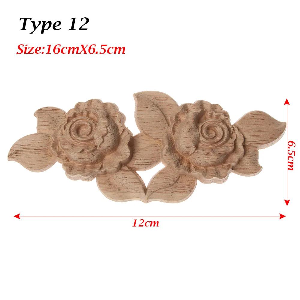Natural Woodcarving Rose Flower Corner Appliques Wood Floral Carved Furniture Cabinet Door Unpainted Mouldings Decal Decorative