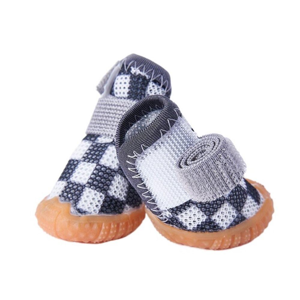 4pcs/set Wear-resistant Breathable Pet Dog Shoes Anti-skid Hollow Dog Boots Puppy Mesh Shoes  Spring