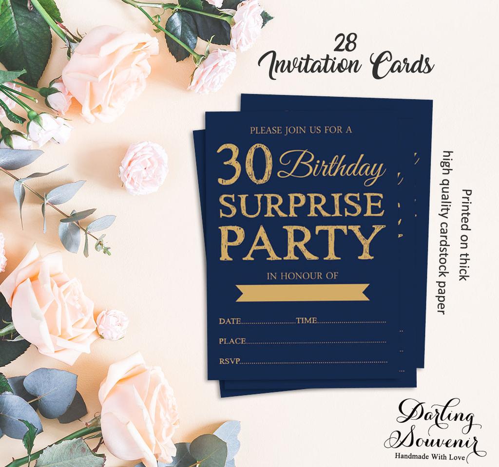 Darling Souvenir Blaue Geburtstagseinladungskarte, druckbar, elegant, zum Ausfüllen oder Beschreiben, Party lädt ein, 28 Stück, 12,7 x 17,8 cm