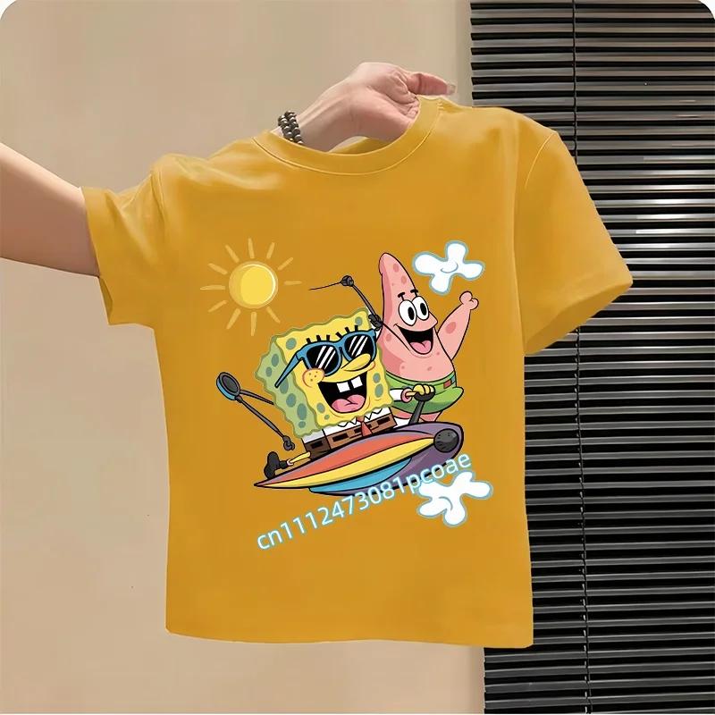 SpongeBob SquarePants childrens cotton shortsleeved boys sports shirt girls casual top with cartoon print summer Tshirt