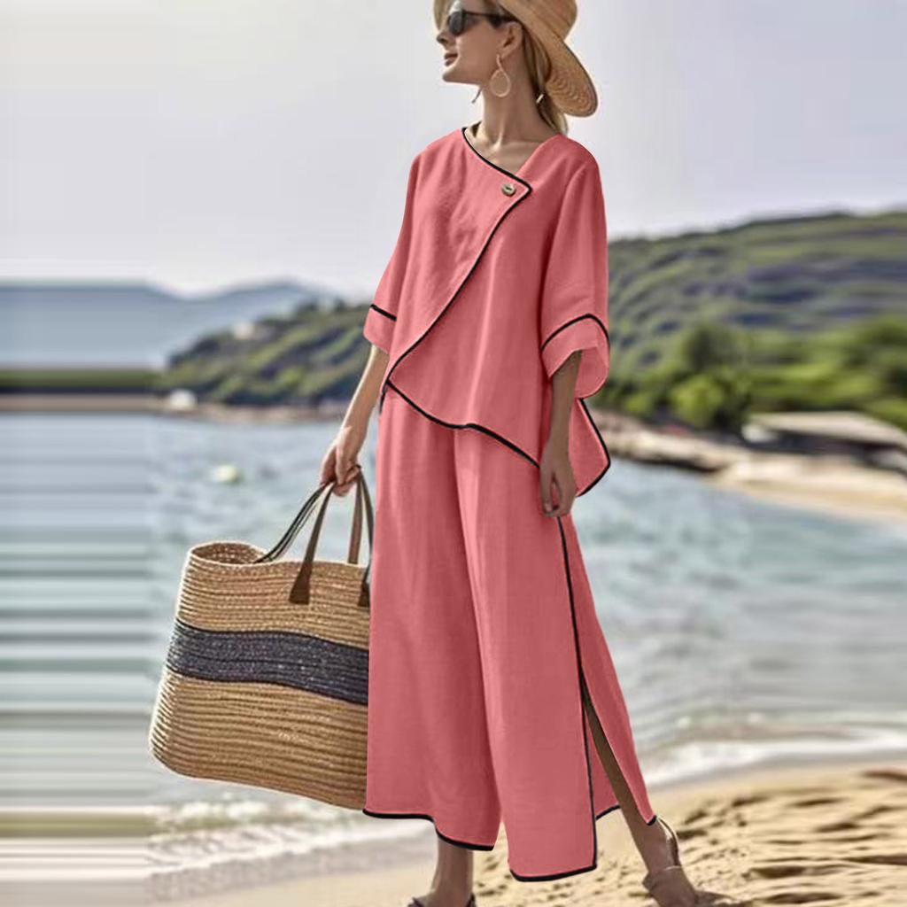 Two Piece Sets For Women Casual  3/4 Sleeve Shirts And Short Pants